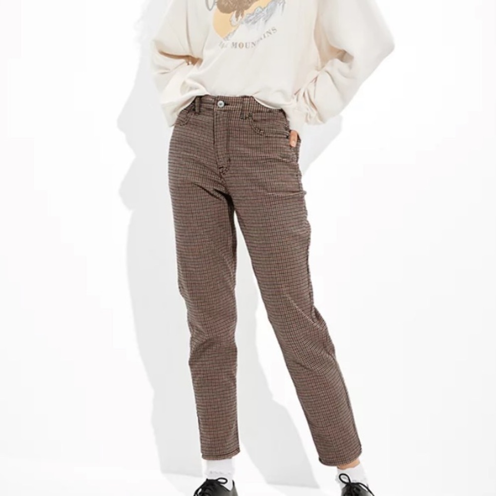 AEO Brown Plaid Mom Jean